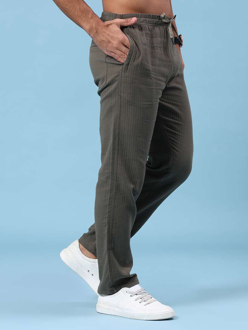 olive cotton flat front casual trousers - 22335361 -  Standard Image - 3