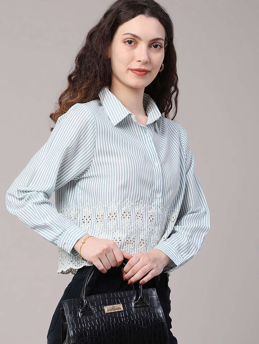 women striped long sleeve regular fit shirt