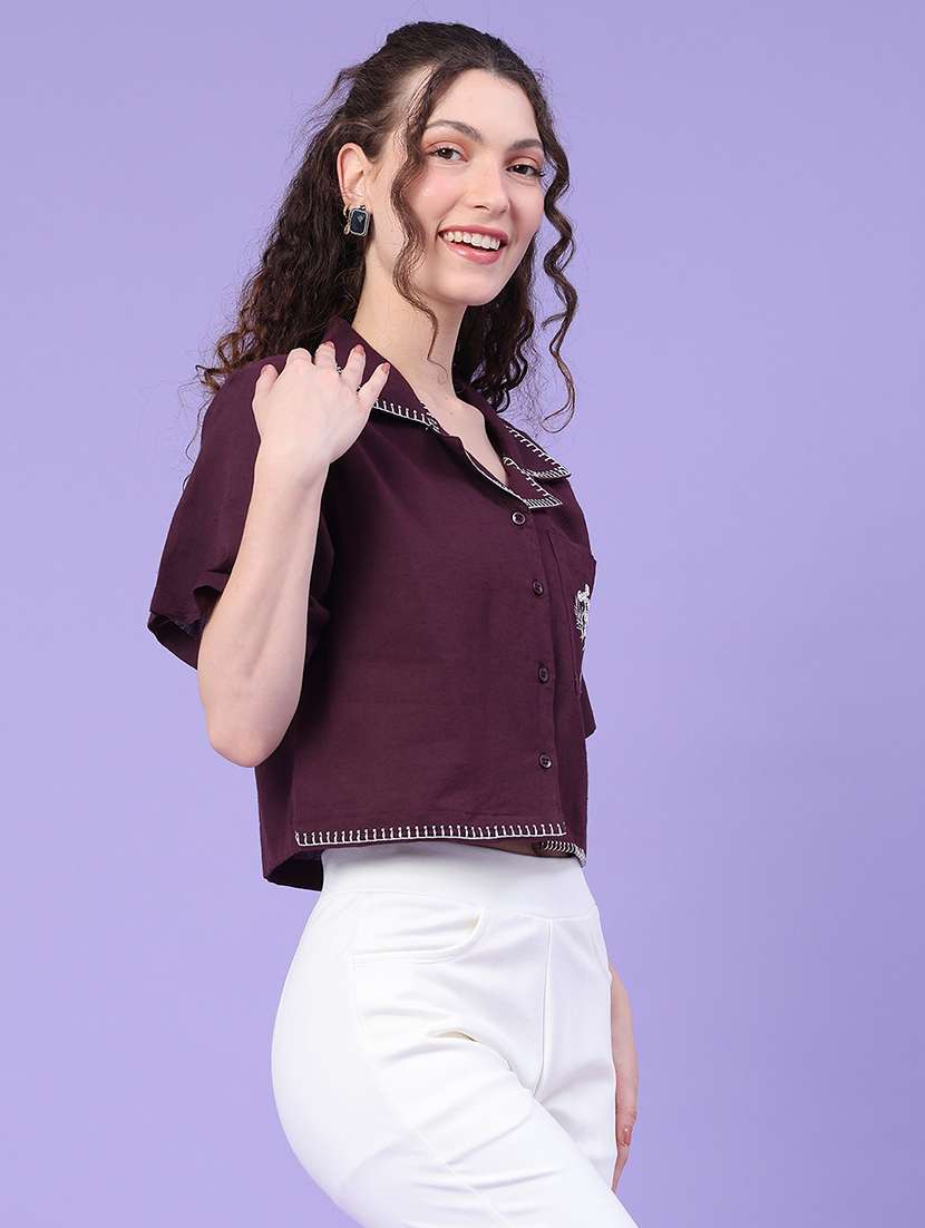 women embroidered short sleeves crop shirt  - 22335425 -  Standard Image - 3