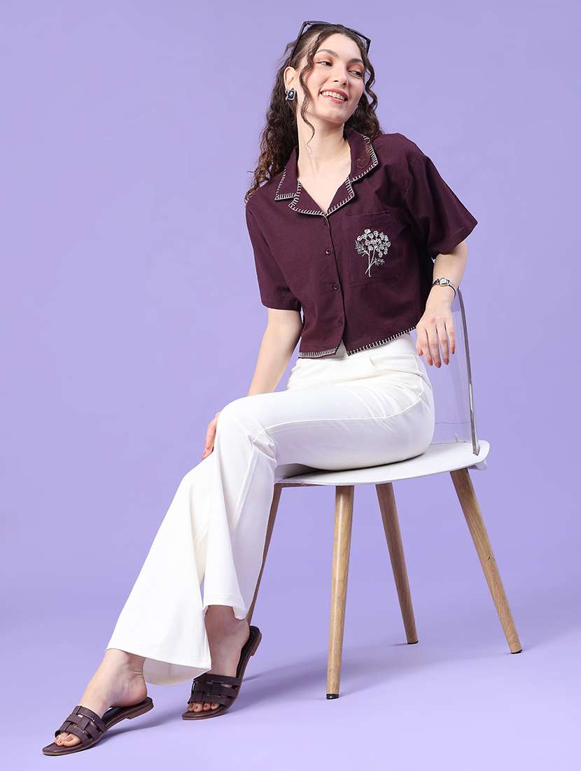 women embroidered short sleeves crop shirt  - 22335425 -  Standard Image - 5