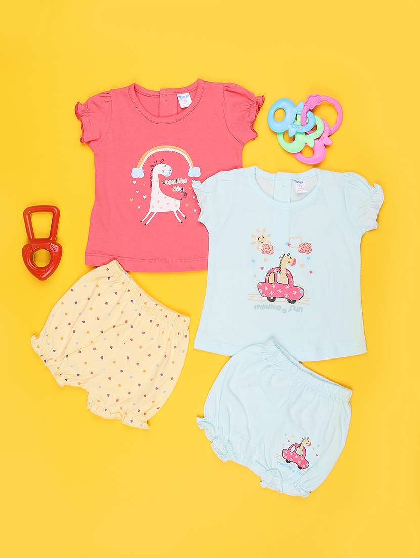 girls pack of 2 printed top and shorts set