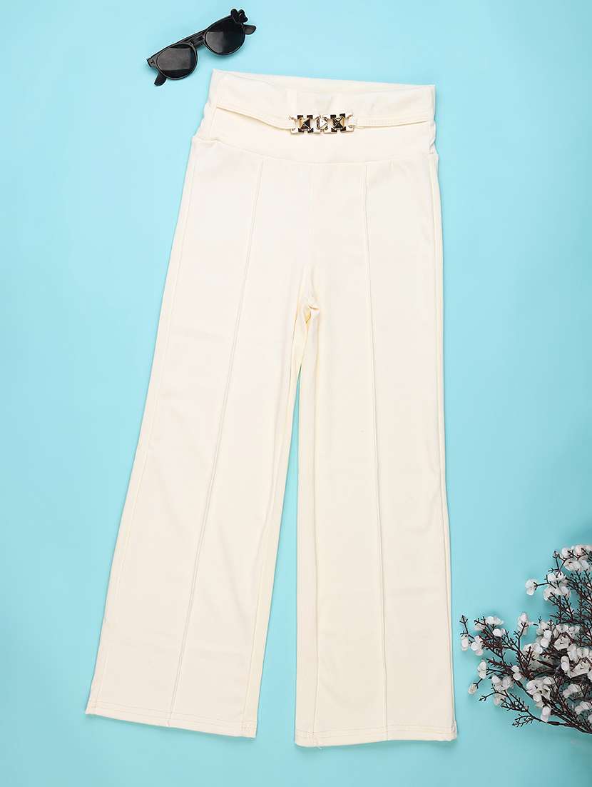 girls solid high rise pleated trouser