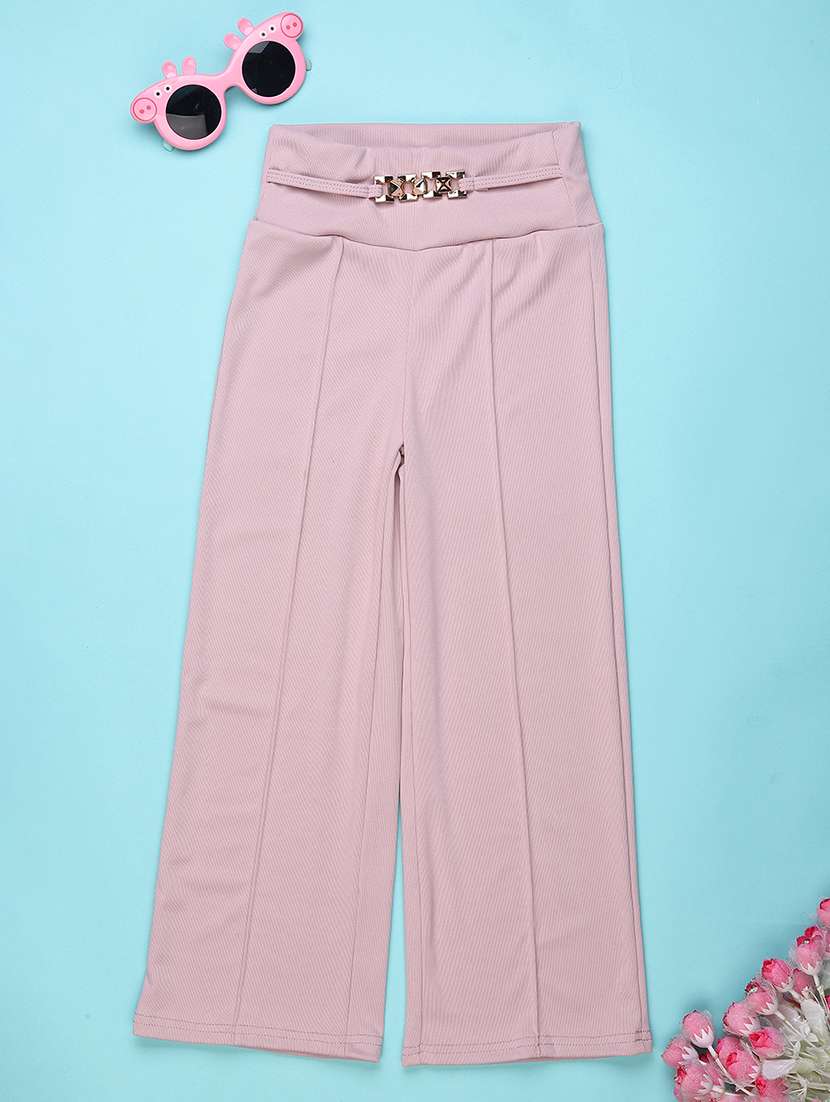girls solid high rise pleated trouser