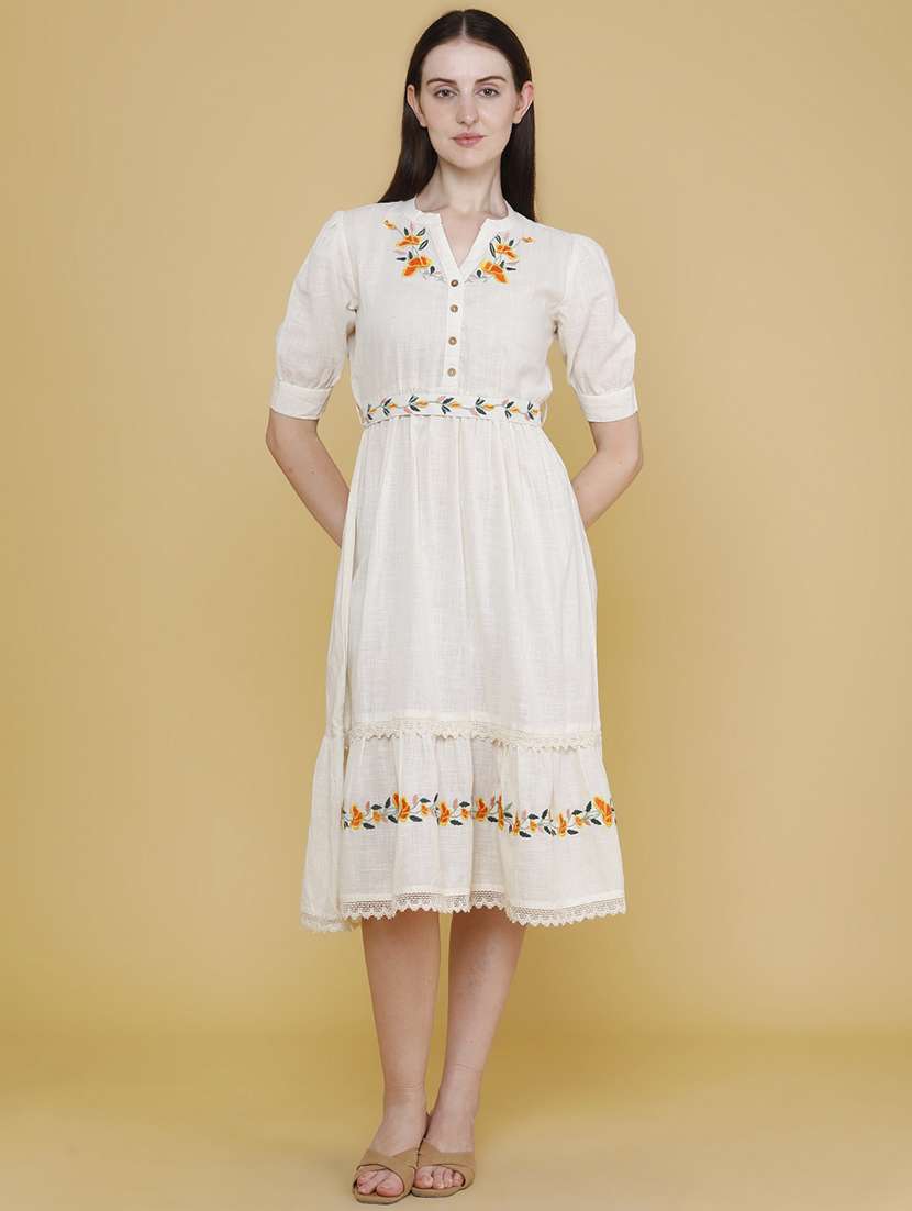 women embroidered puff sleeve tiered ethnic dress - 22335531 -  Standard Image - 3