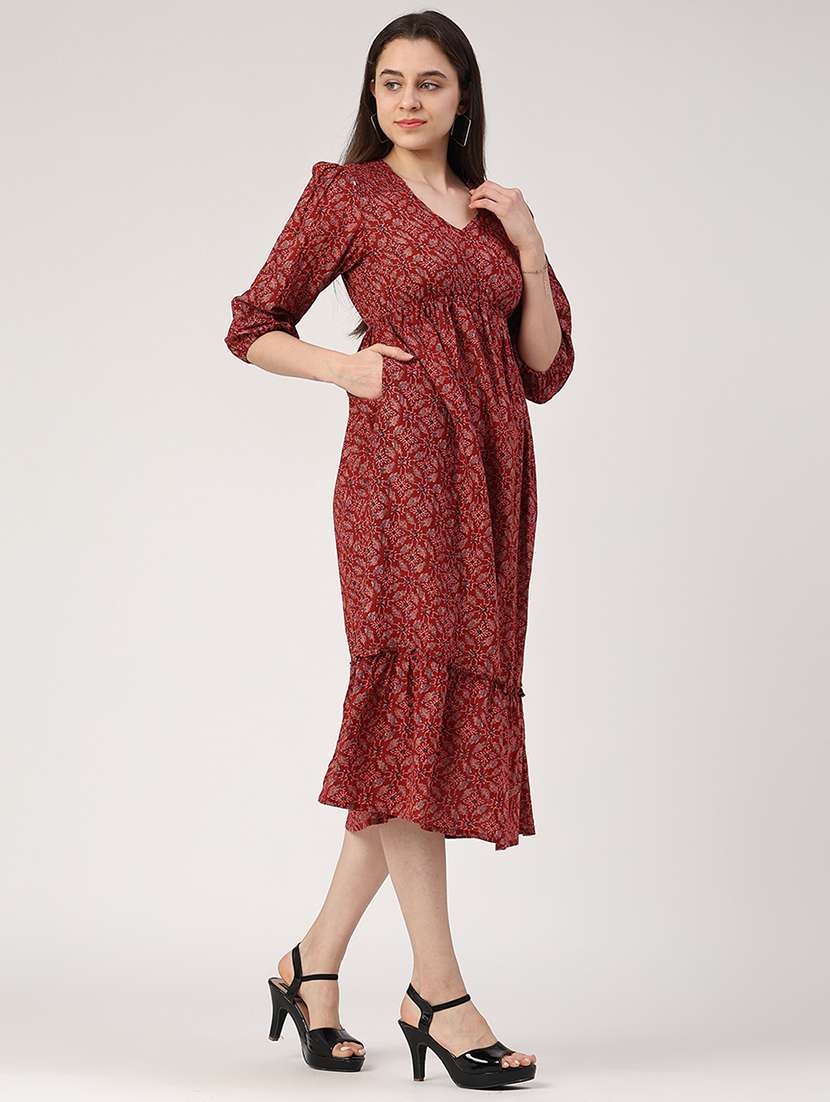 women printed puff sleeve tiered dress - 22335532 -  Standard Image - 3