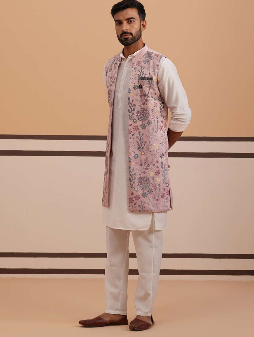 men floral mandarin neck kurta pyjama with jacket ethnic wear set - 22335550 -  Standard Image - 5
