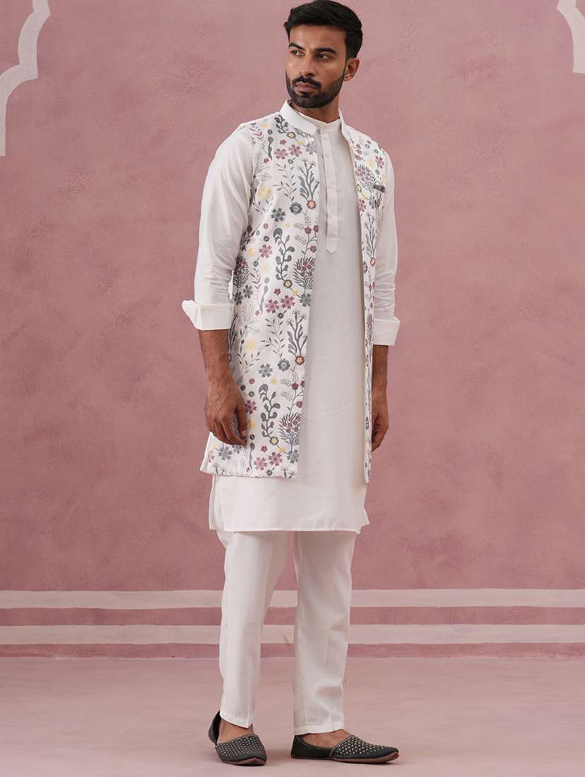 men floral mandarin neck kurta pyjama with jacket ethnic wear set - 22335551 -  Standard Image - 3