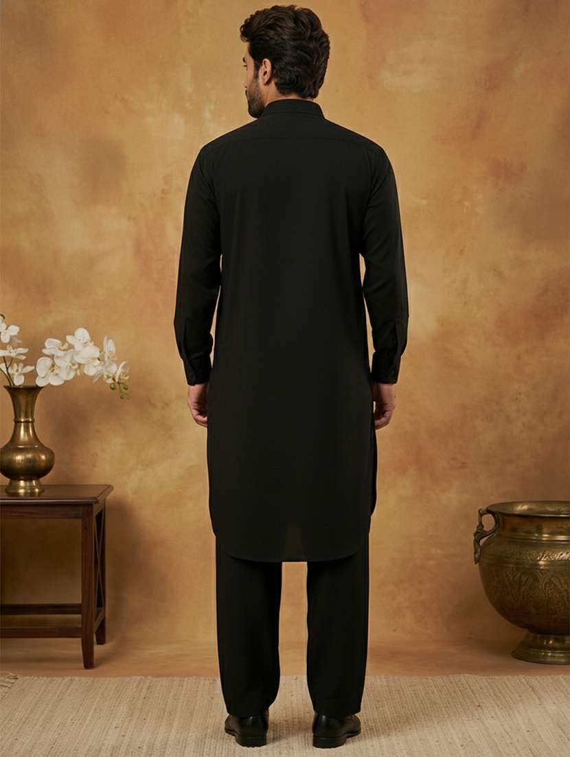 men solid long sleeve pathani ethnic wear set - 22335556 -  Standard Image - 3