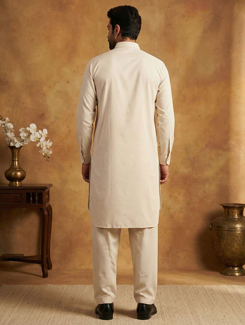 men solid long sleeve pathani ethnic wear set - 22335558 -  Standard Image - 3