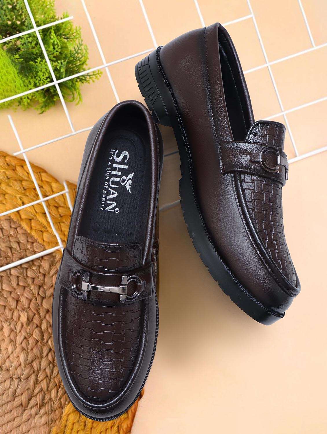 men brown slip on horsebit loafer