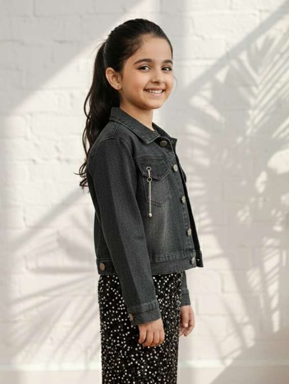 black denim regular jackets & coat - 22335598 -  Standard Image - 3