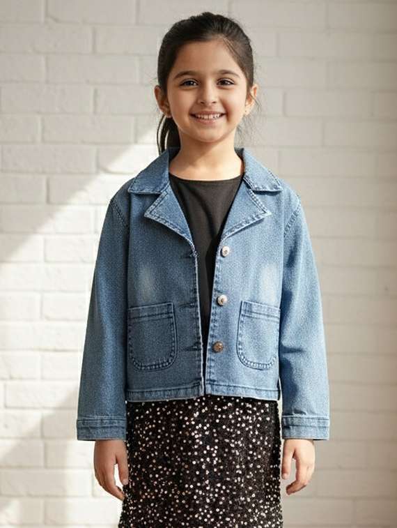girls solid long sleeve denim regular jacket