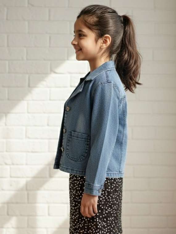 girls solid long sleeve denim regular jacket - 22335607 -  Standard Image - 3