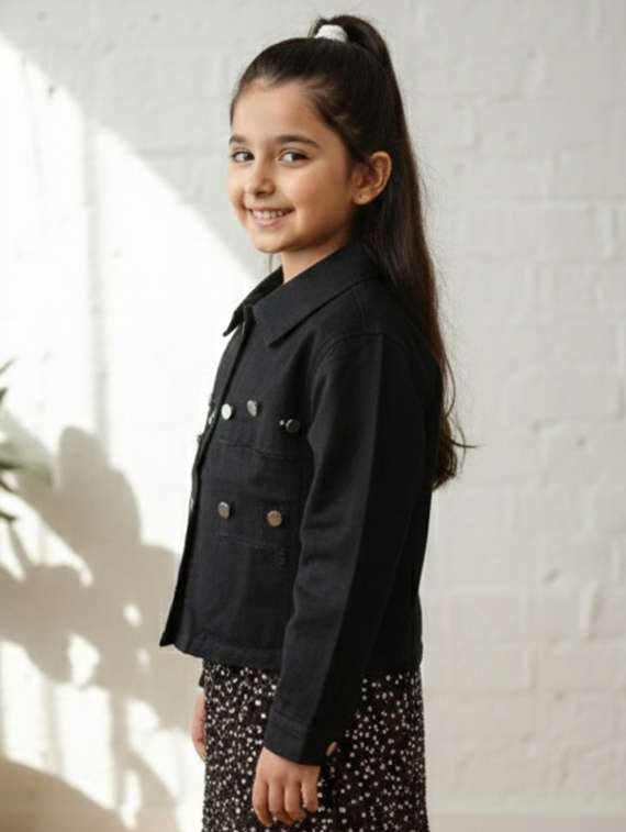 black denim regular jackets & coat - 22335611 -  Standard Image - 3