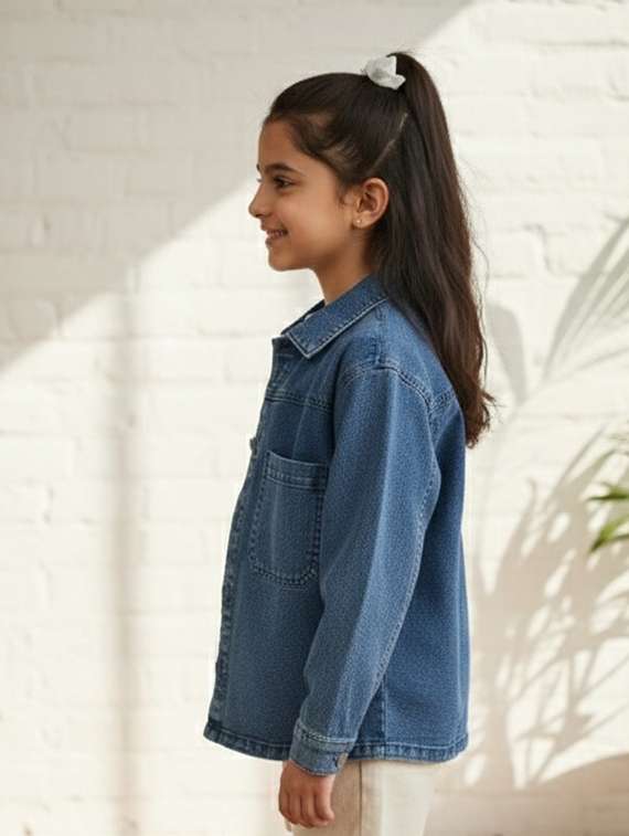 girls collared long sleeve denim jacket - 22335612 -  Standard Image - 3