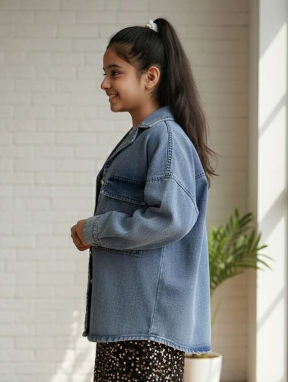 girls collared long sleeve denim jacket - 22335613 -  Standard Image - 3