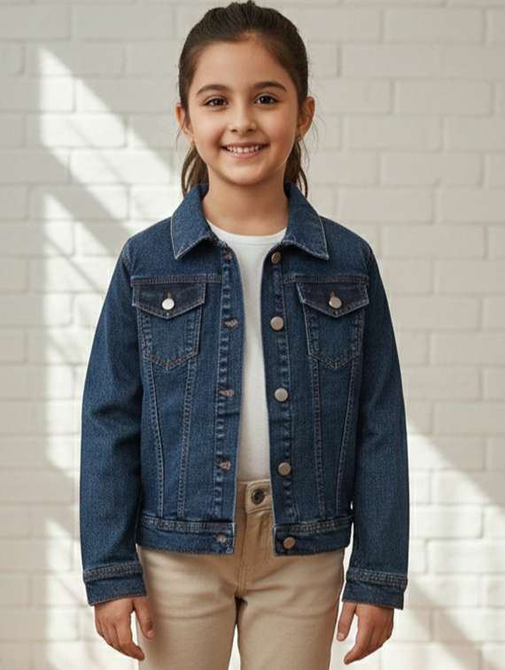 girls collared long sleeve denim jacket