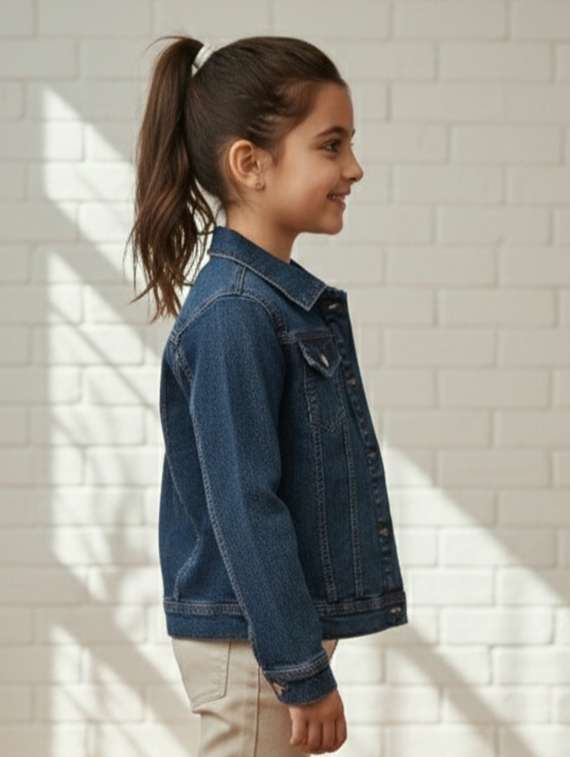 girls collared long sleeve denim jacket - 22335614 -  Standard Image - 3