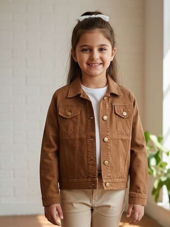 girls collared long sleeve denim jacket