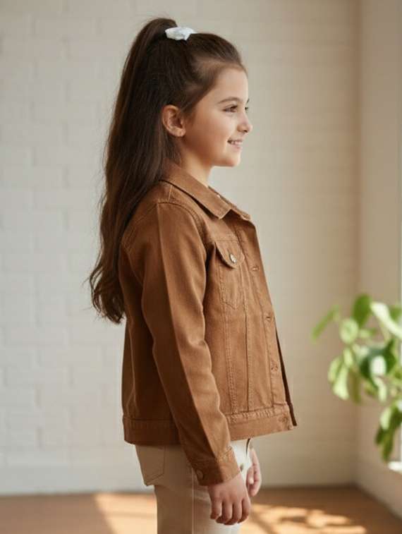 girls collared long sleeve denim jacket - 22335616 -  Standard Image - 3