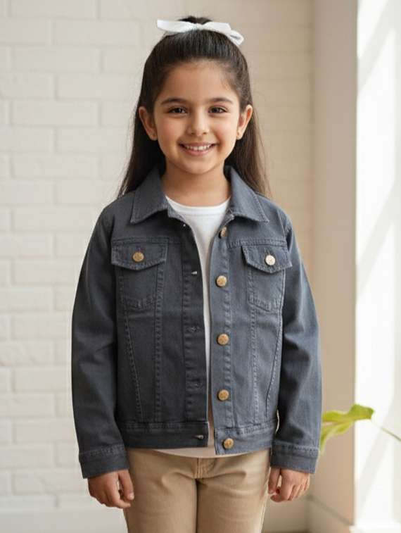 girls collared long sleeve denim jacket