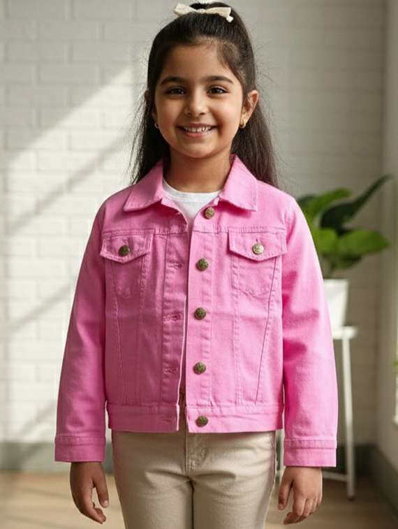 girls collared long sleeve denim jacket