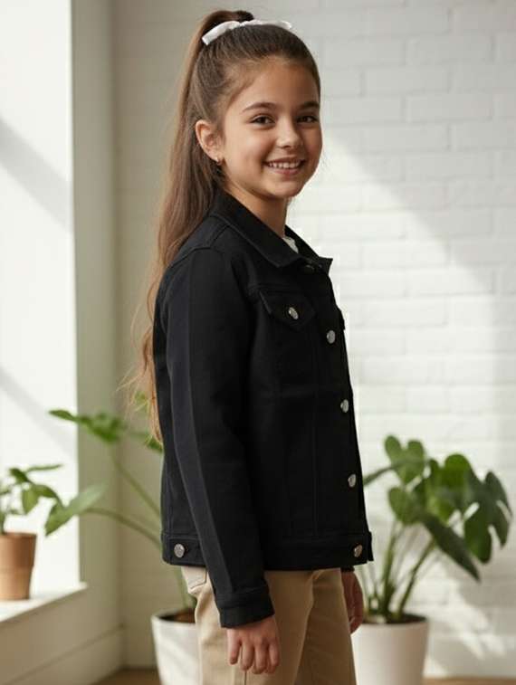 girls collared long sleeve denim jacket - 22335620 -  Standard Image - 3