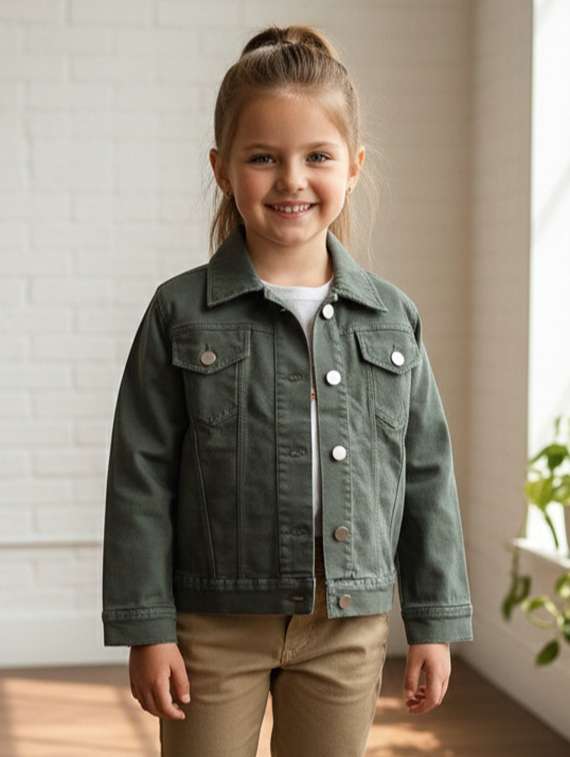girls collared long sleeve denim jacket