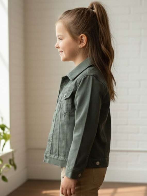 girls collared long sleeve denim jacket - 22335621 -  Standard Image - 3
