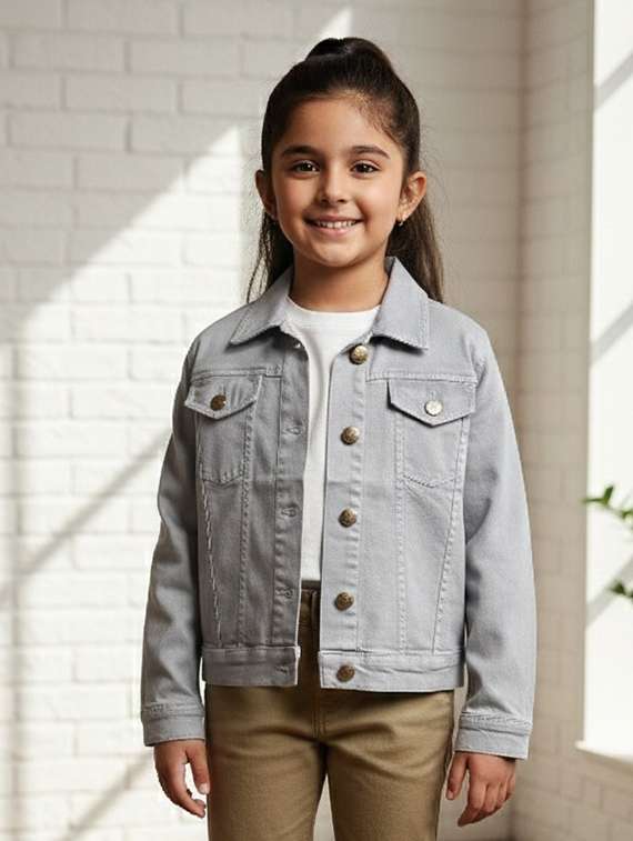girls collared long sleeve denim jacket