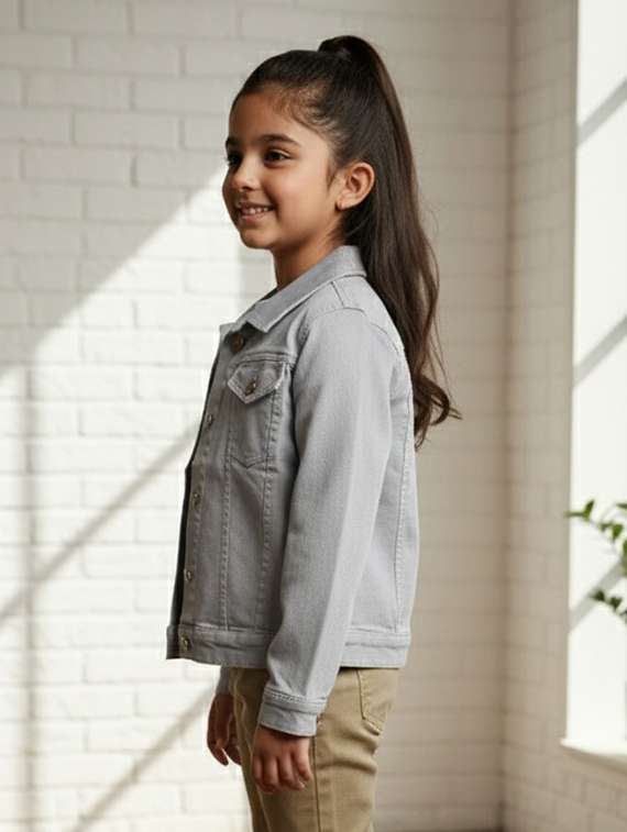girls collared long sleeve denim jacket - 22335622 -  Standard Image - 3