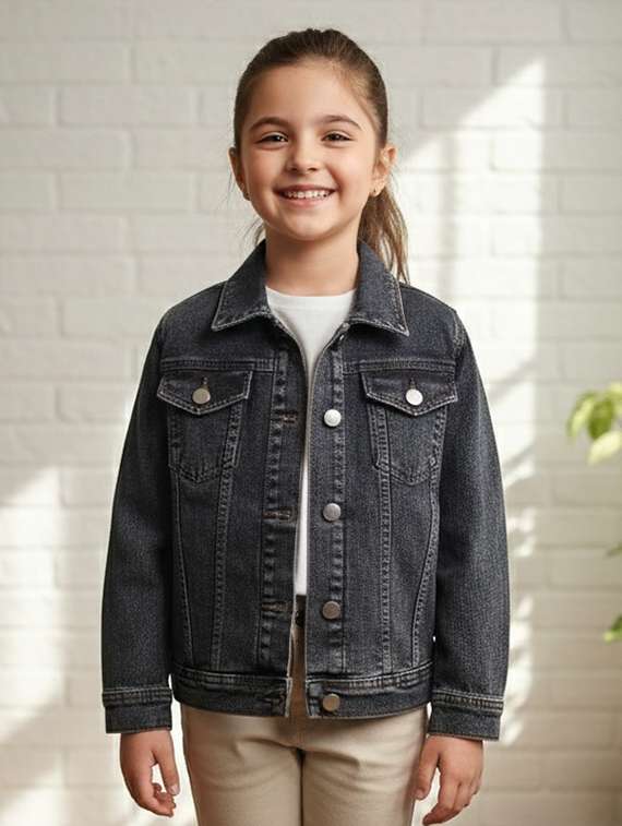 girls collared long sleeve denim jacket
