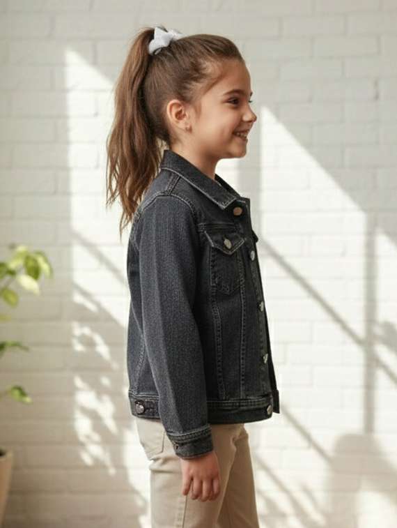 girls collared long sleeve denim jacket - 22335625 -  Standard Image - 3