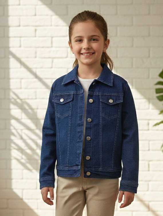 girls collared long sleeve denim jacket