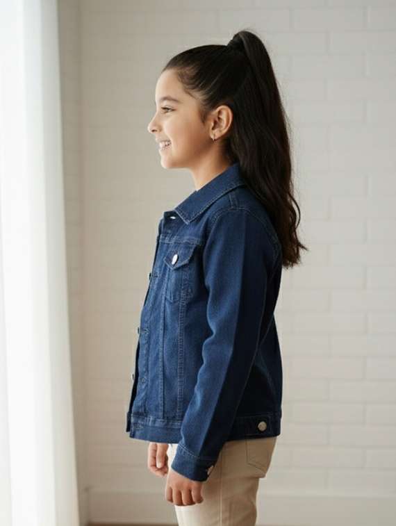 girls collared long sleeve denim jacket - 22335627 -  Standard Image - 3