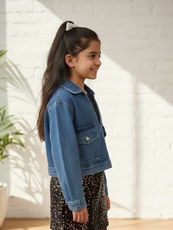 girls collared long sleeve denim jacket - 22335643 -  Standard Image - 3