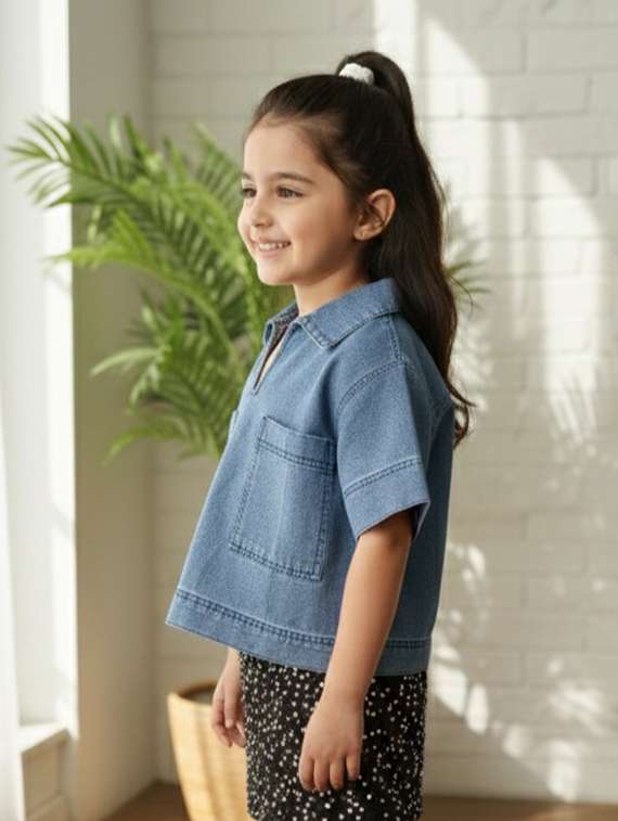girls collared long sleeve denim jacket - 22335644 -  Standard Image - 3