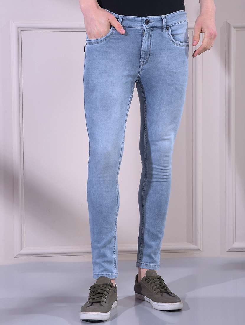 men washed mid rise full length skinny fit jeans
