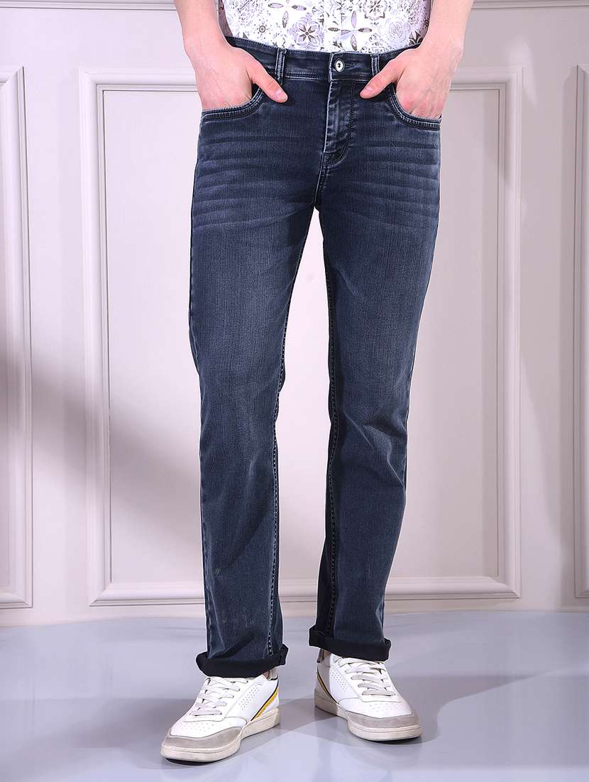 men washed mid rise full length slim fit jeans