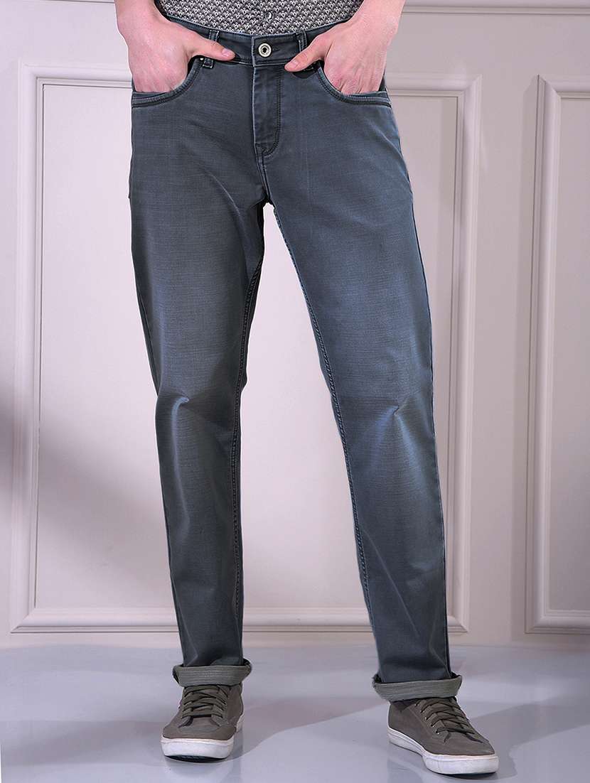 men washed mid rise full length straight fit jeans