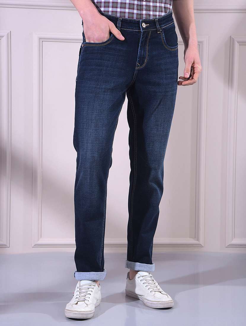men washed mid rise full length slim fit jeans