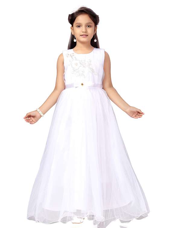 girls embroidered sleeveless fit & flare dress