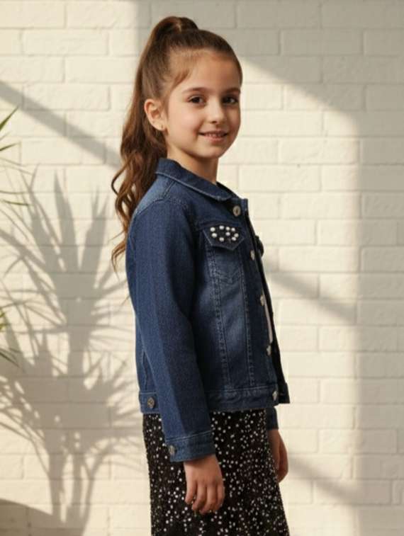 girls collared long sleeve denim jacket - 22335684 -  Standard Image - 3