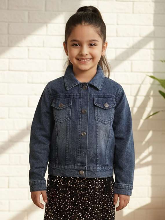 girls collared long sleeve denim jacket