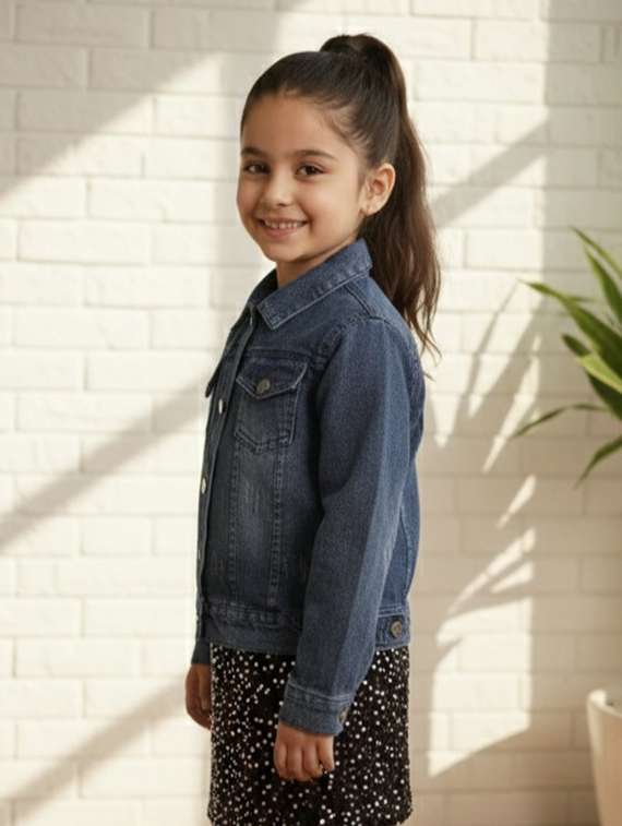 girls collared long sleeve denim jacket - 22335685 -  Standard Image - 3
