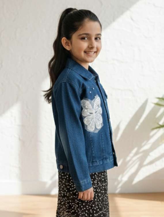 girls collared long sleeve denim jacket - 22335686 -  Standard Image - 3