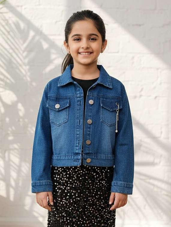 girls collared long sleeve denim jacket