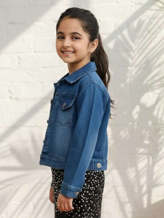 girls collared long sleeve denim jacket - 22335687 -  Standard Image - 3