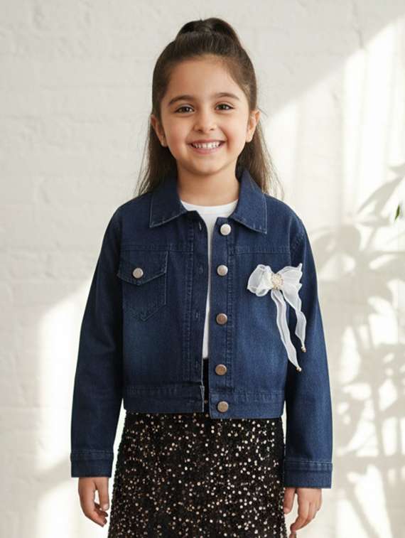 girls collared long sleeve denim jacket