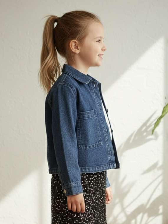 girls collared long sleeve denim jacket - 22335689 -  Standard Image - 3